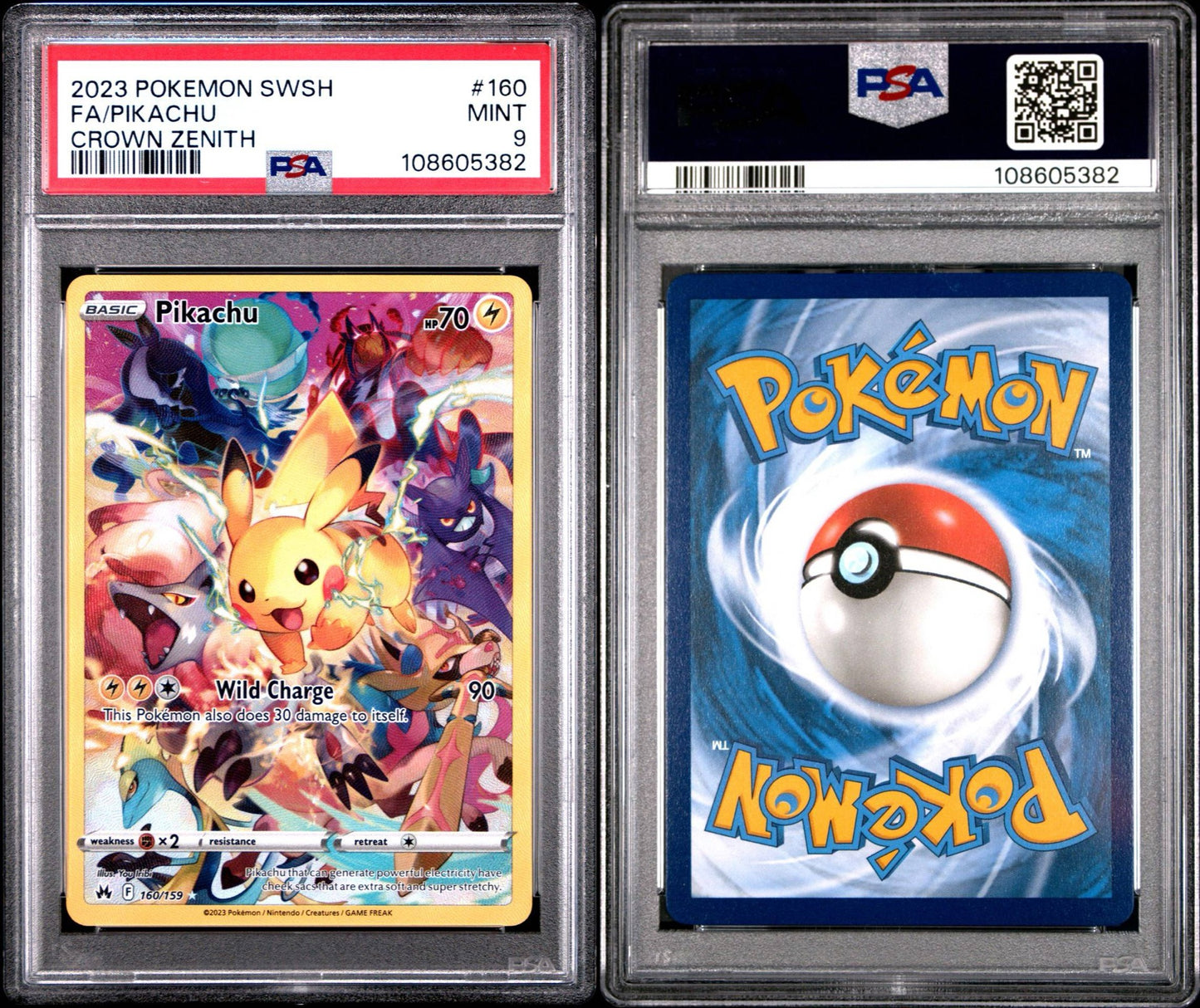 Pikachu 160/159 Secret Rare Crown Zenith PSA 9