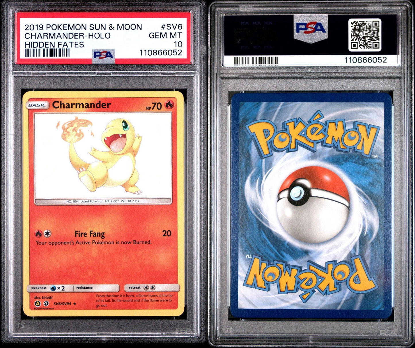 Charmander SV6/SV94 Hidden Fates Shiny Fault PSA 10