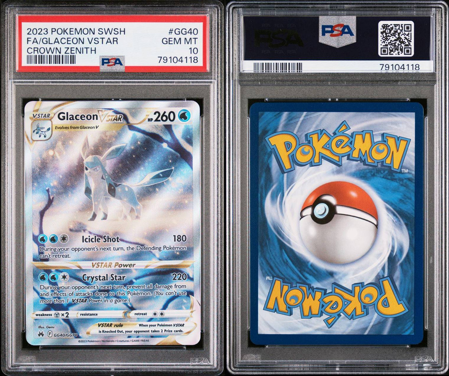 Glaceon VSTAR GG40/GG70 Crown Zenith GG Pokemon Card PSA Gem Mint 10