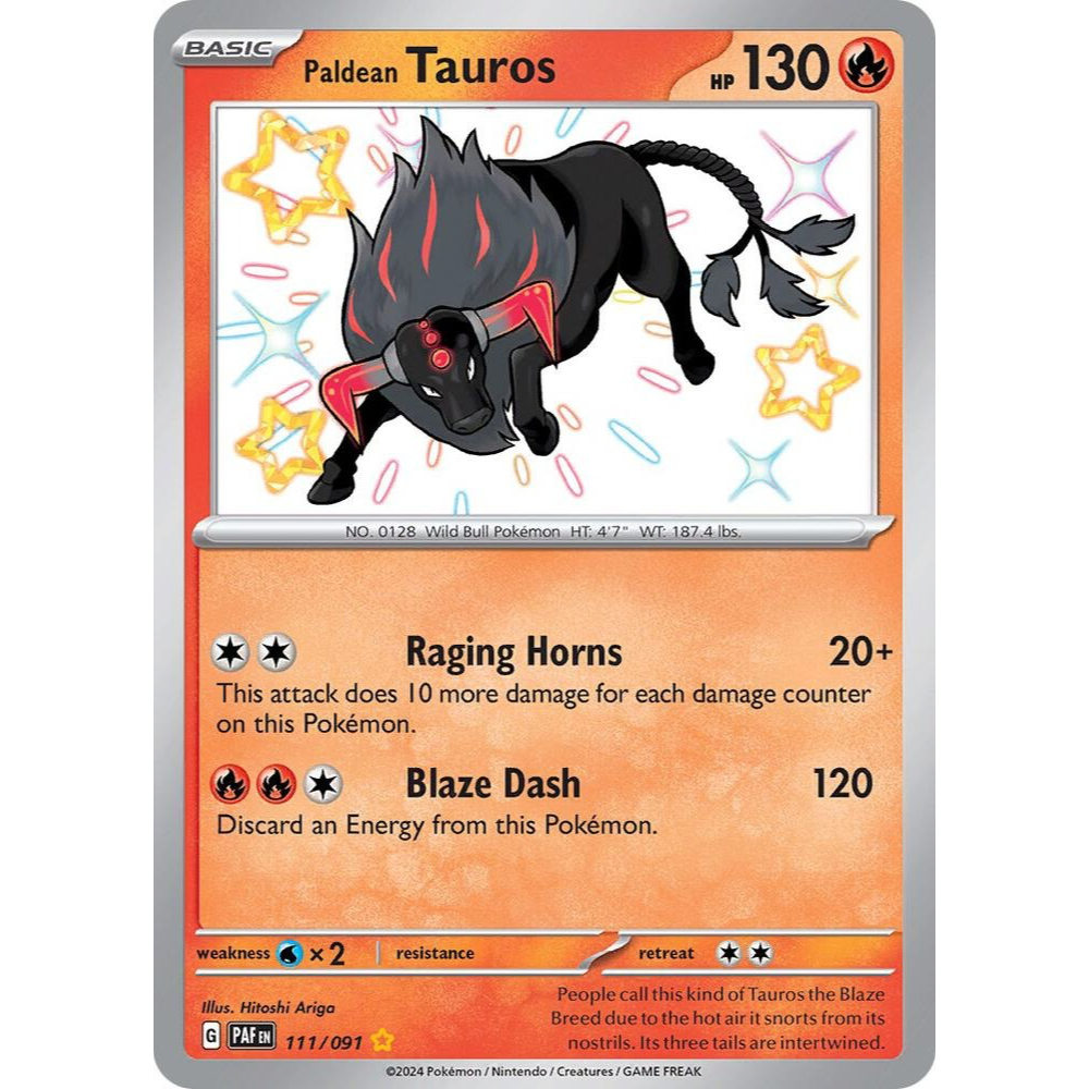 Paldean Tauros 111/091 Shiny Rare NM