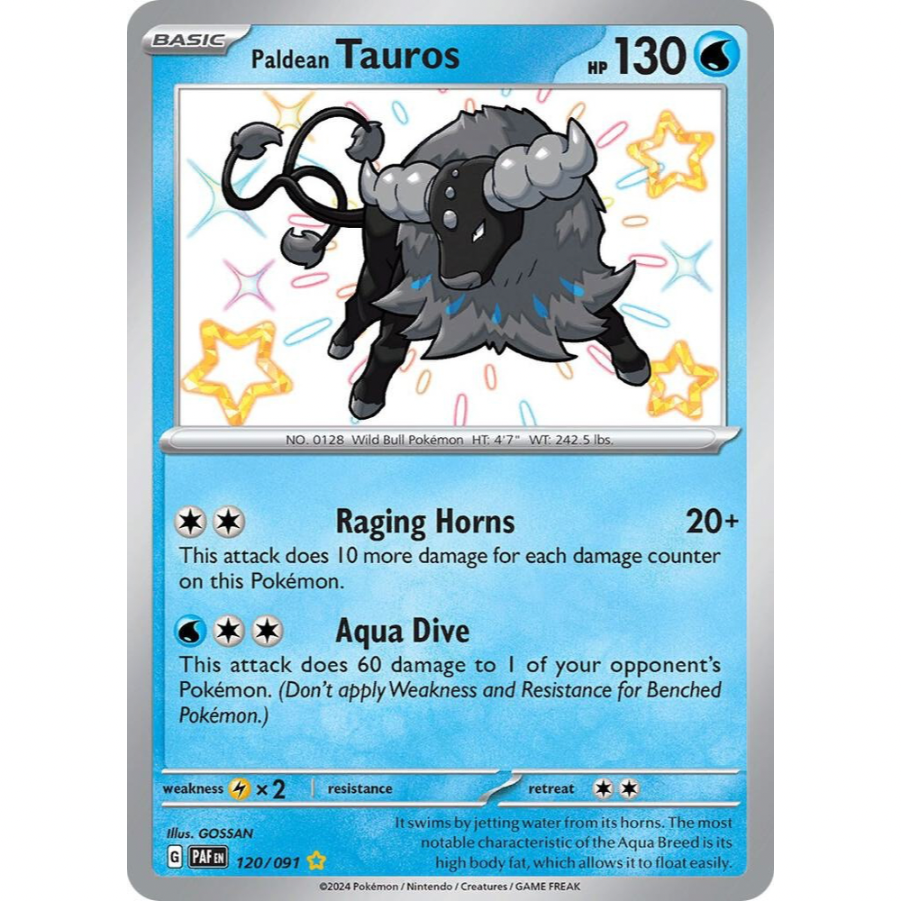 Paldean Tauros 120/091 Shiny Rare NM