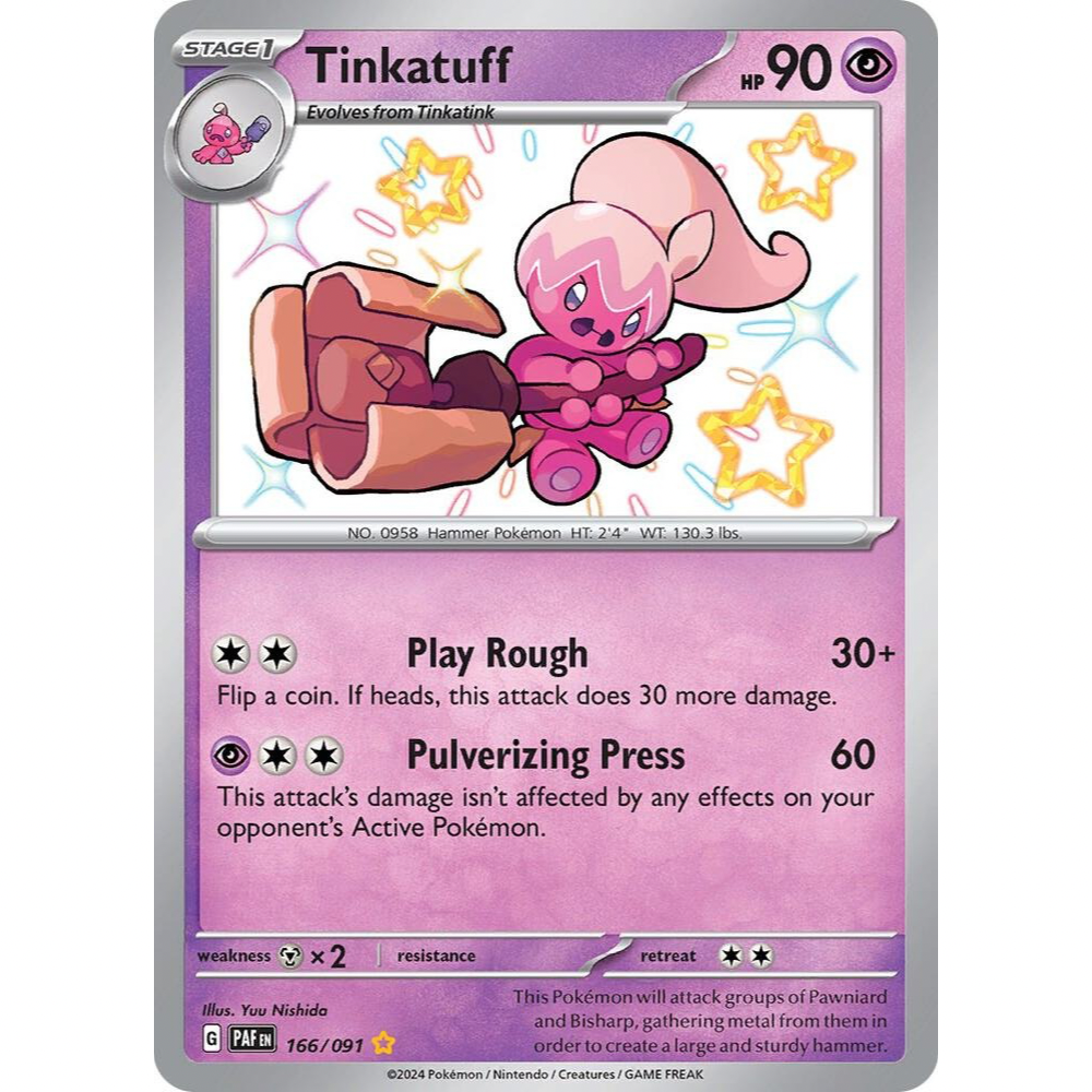Tinkatuff 166/091 Shiny Rare Paldean Fates NM