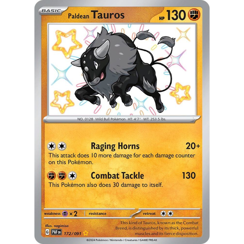 Paldean Tauros 172/091 Shiny Rare Paldean Fates NM