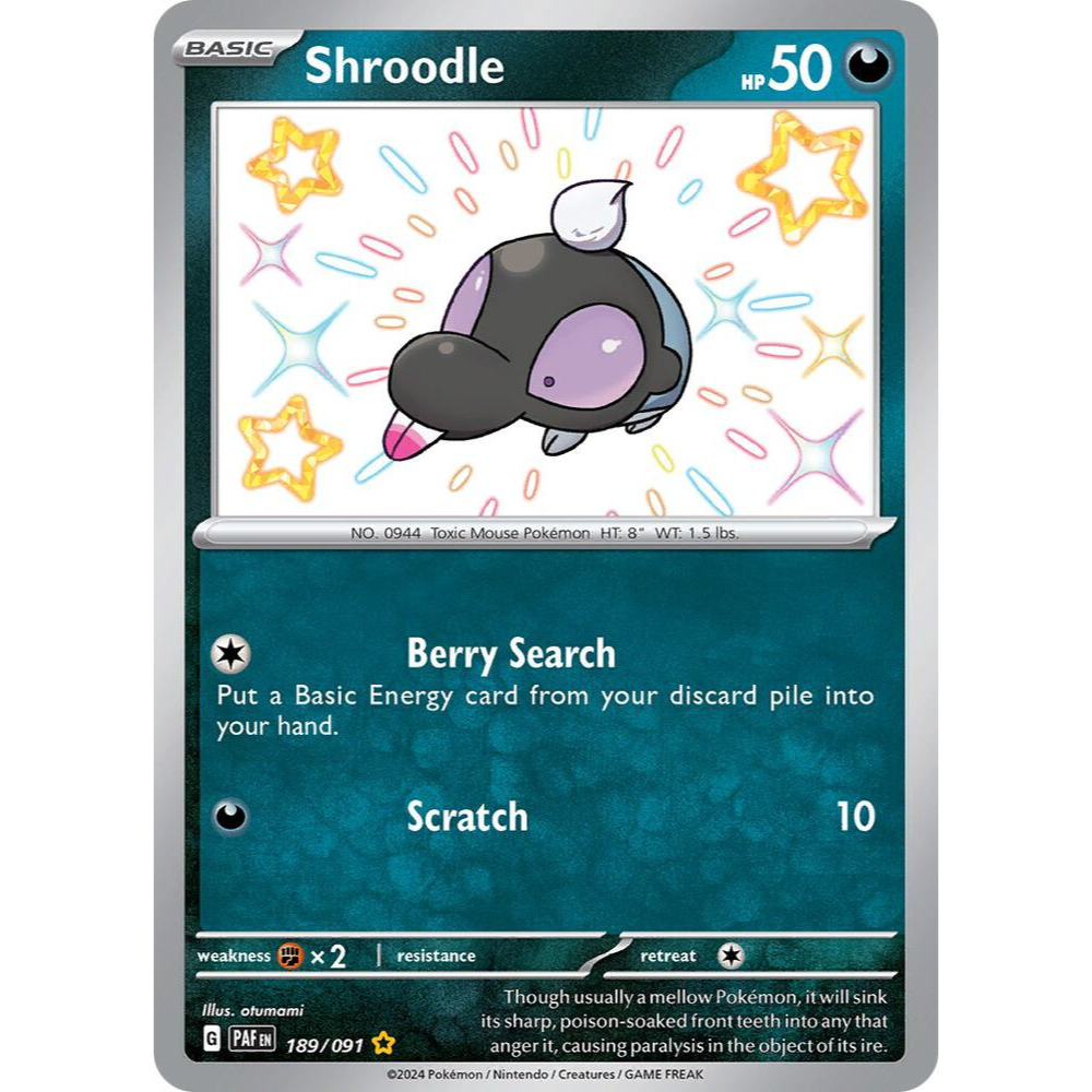 Shroodle 189/091 Shiny Rare Paldean Fates NM