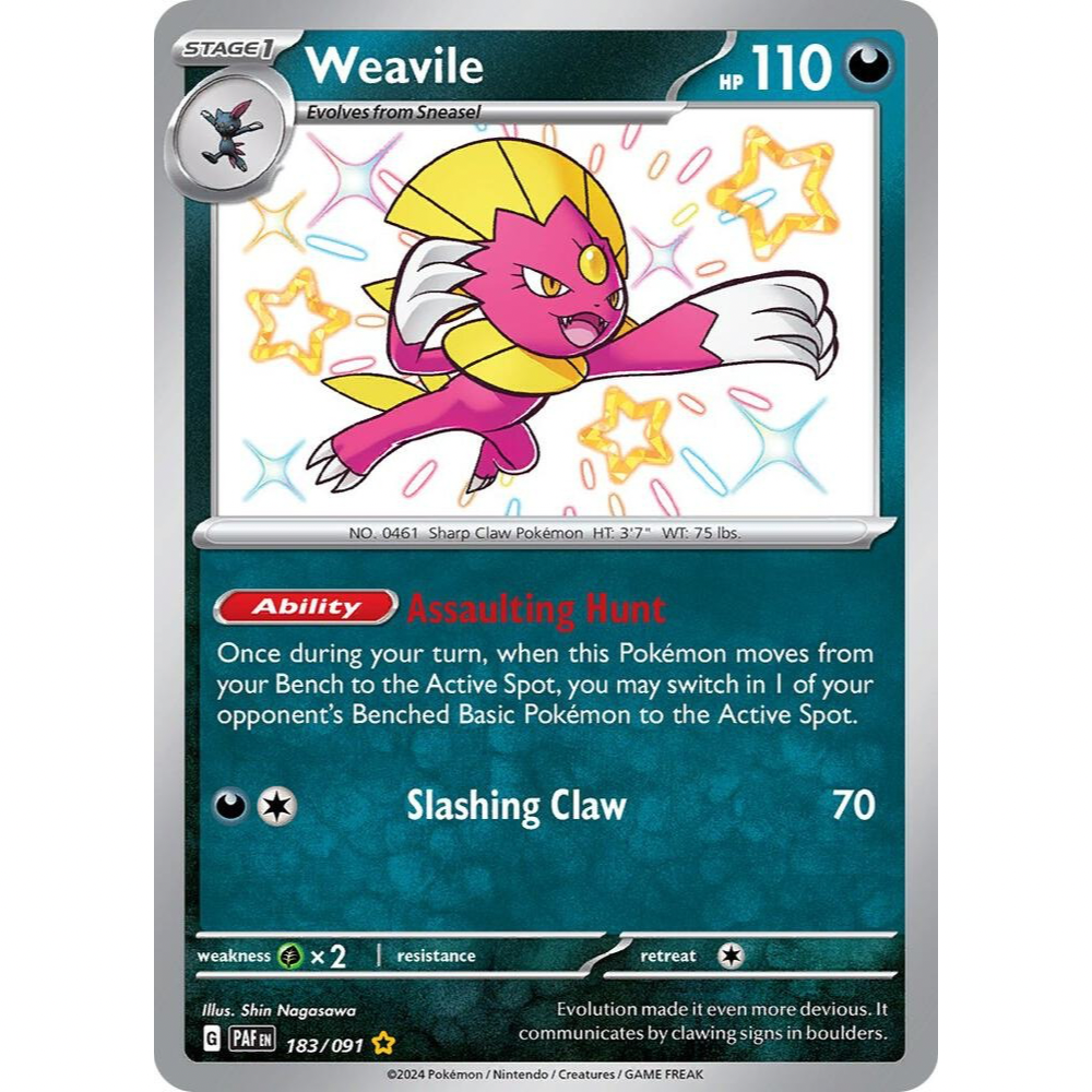 Weavile 183/091 Shiny Rare Paldean Fates NM