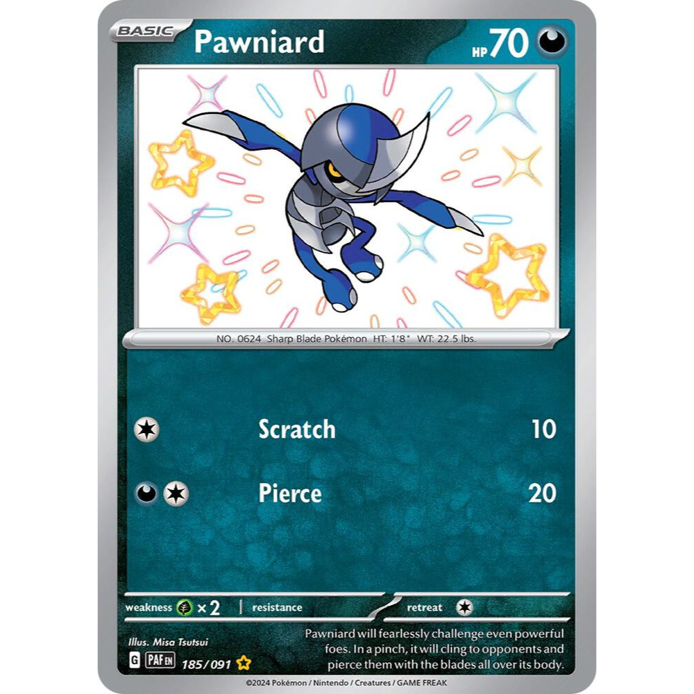 Pawniard 185/091 Shiny Rare Paldean Fates NM