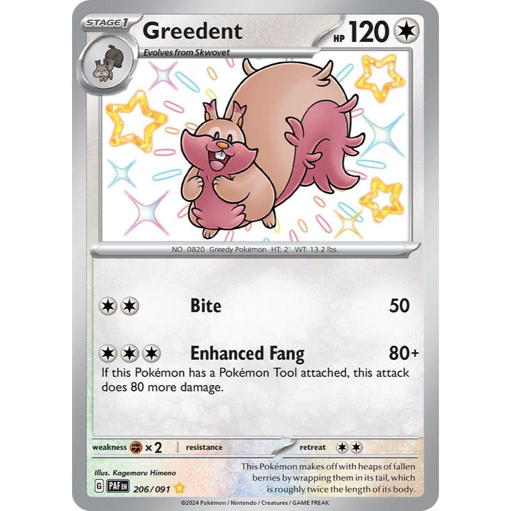 Greedent 206/091 Shiny Rare Paldean Fates NM