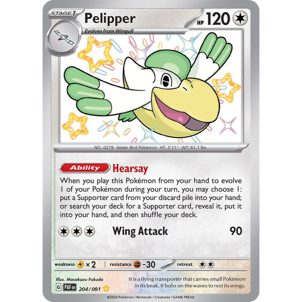 Pelipper 204/091 Shiny Rare Paldean Fates NM