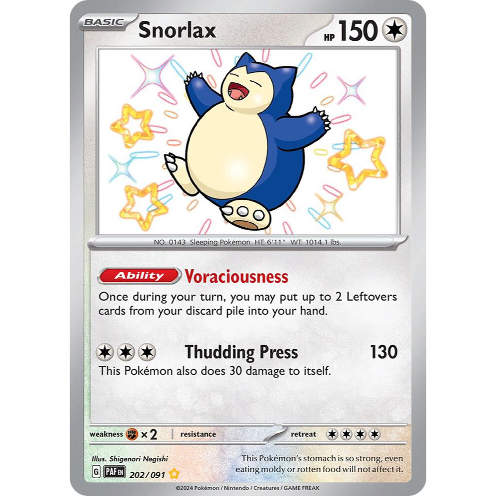 Snorlax 202/091 Paldean Fates Shiny Rare NM