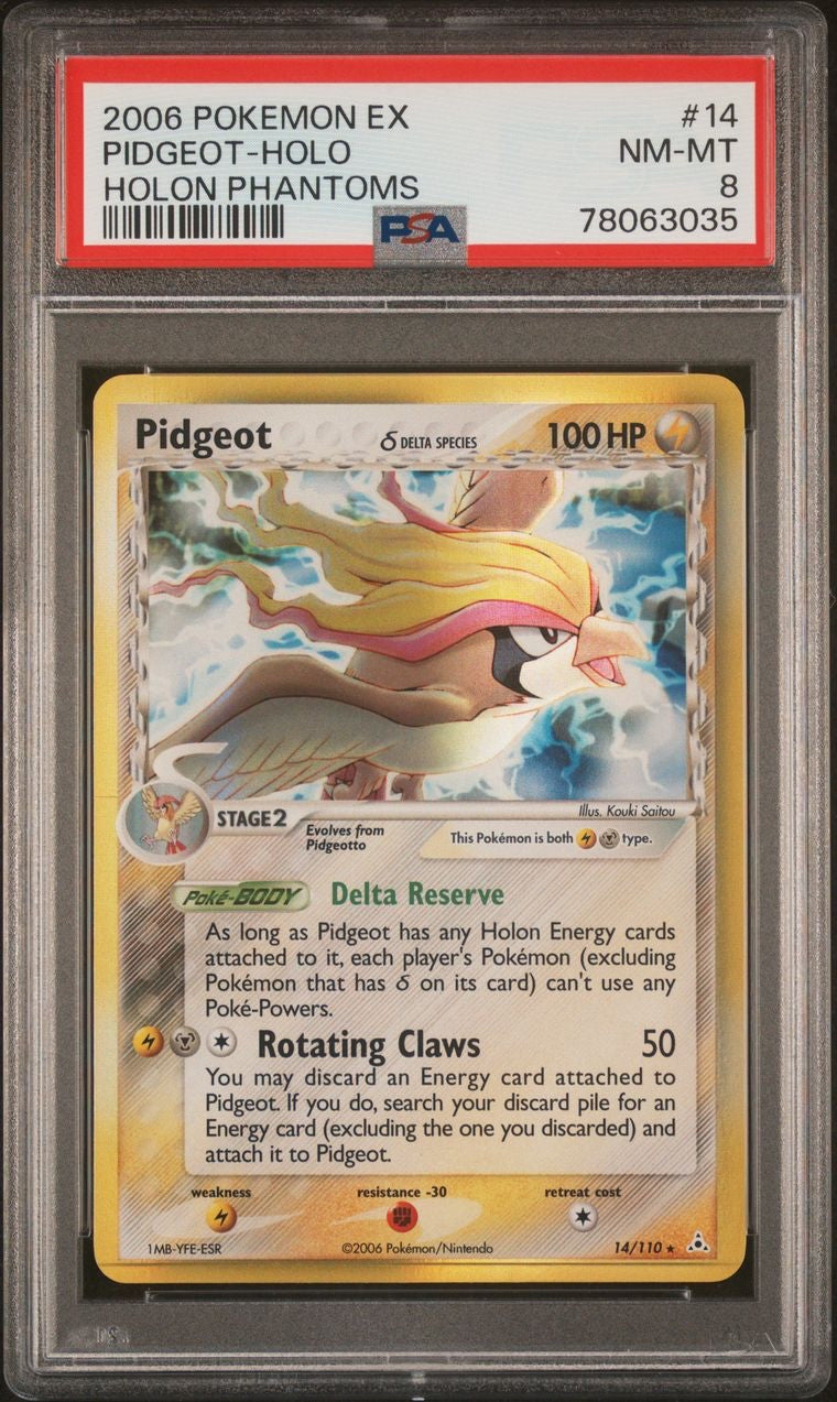 Pokemon Card - Pidgeot Holo Delta Species 14/110 Ex Holon Phantoms 2006 PSA 8