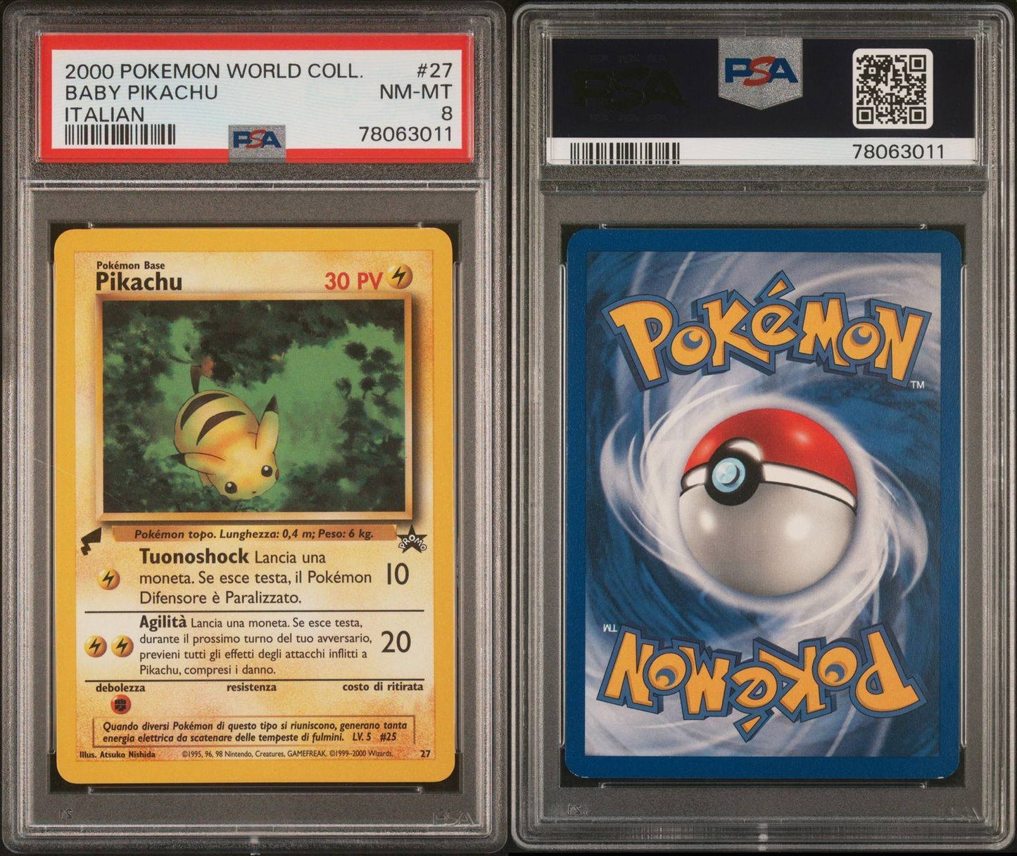 2000 POKEMON ITALIAN WORLD COLLECTION BABY PIKACHU #27 PSA 8 NM-MT WOTC