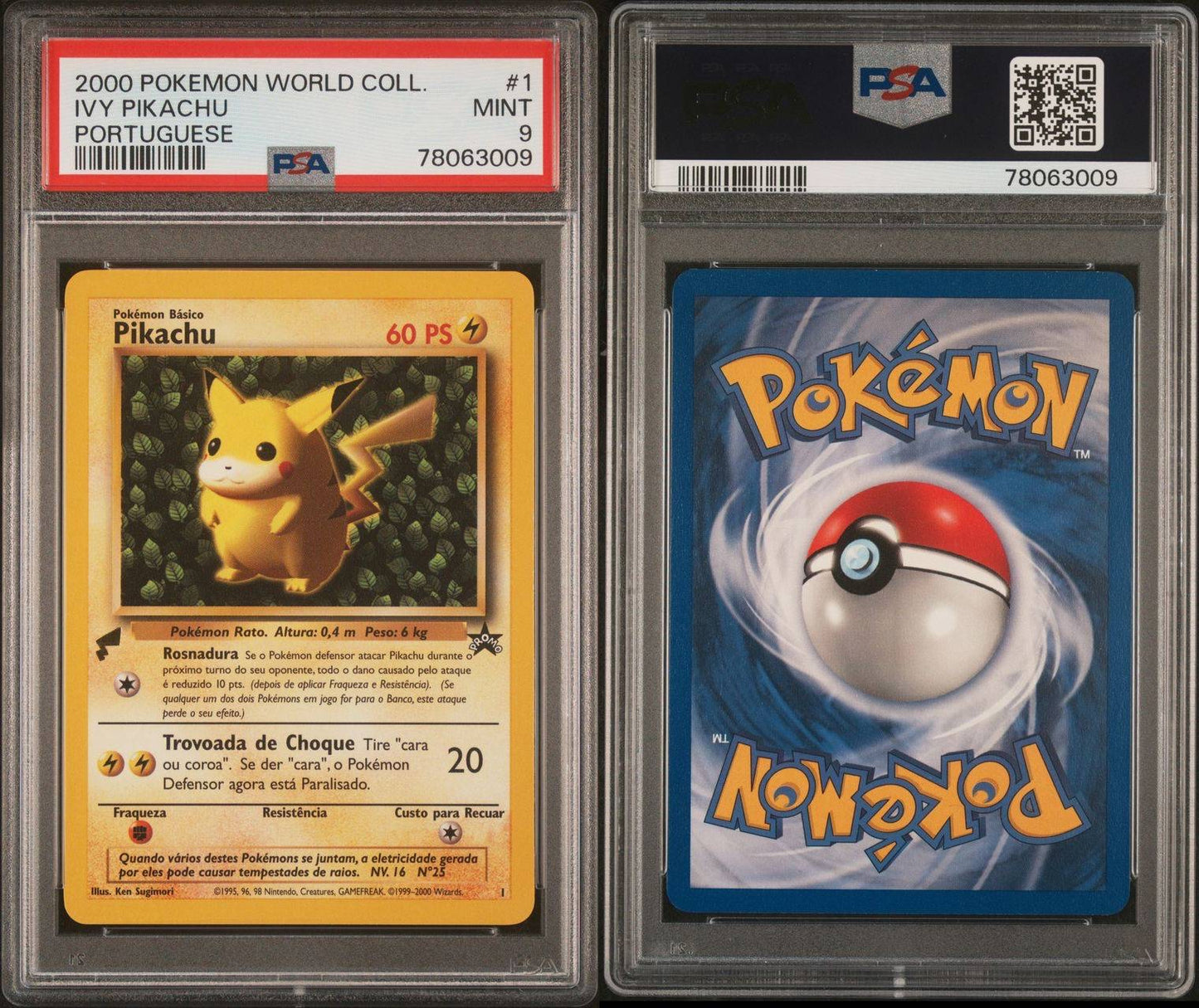 Mint PSA 9 Ivy Pikachu #1 Portugese Pokemon Pikachu World Collection 2000