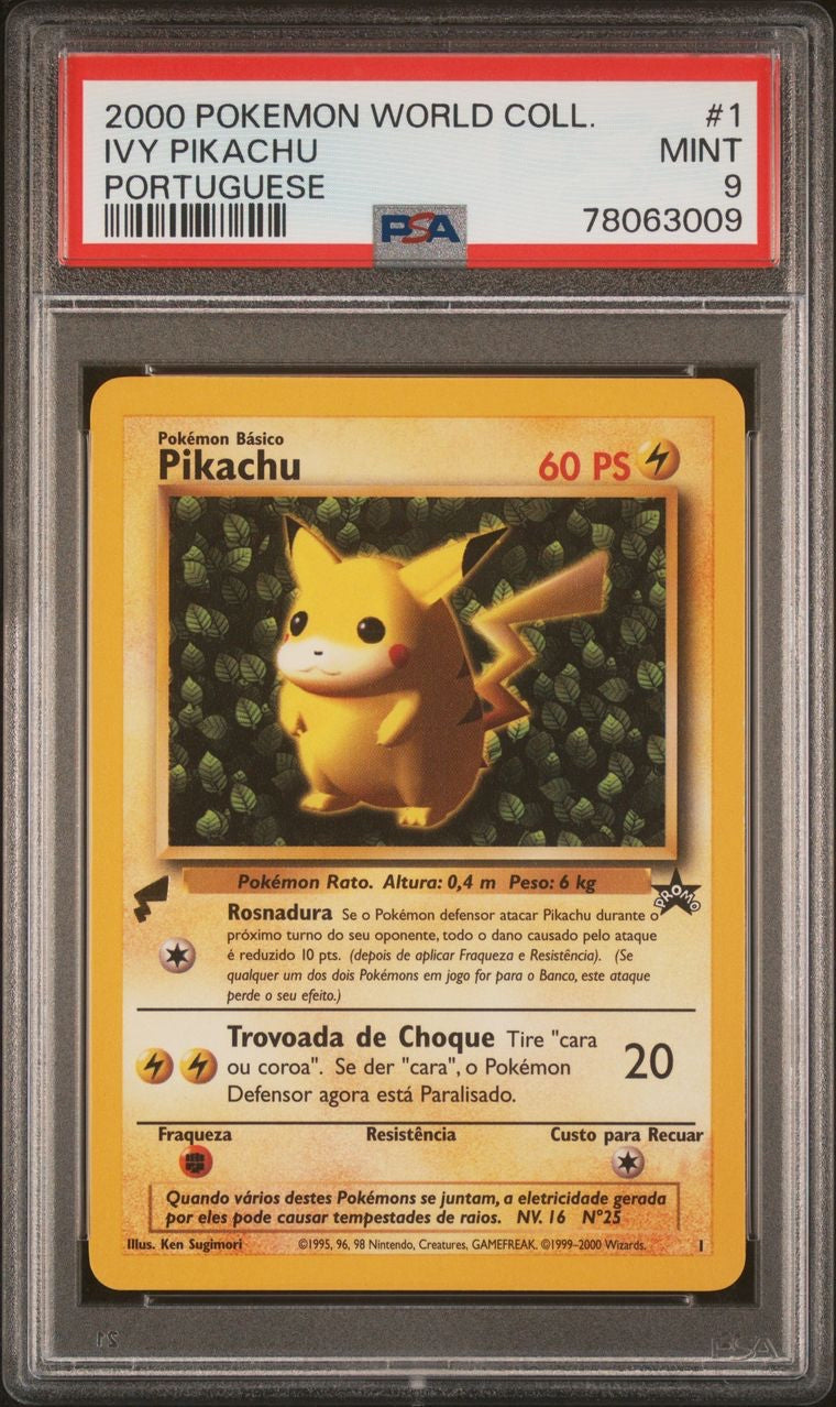 Mint PSA 9 Ivy Pikachu #1 Portugese Pokemon Pikachu World Collection 2000