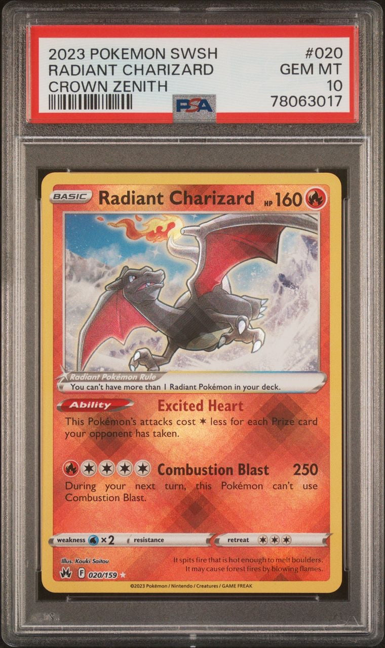 PSA 10 - Radiant Charizard 020/159 - Pokemon Sword & Shield Crown Zenith