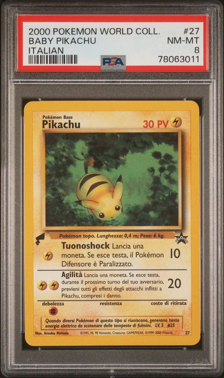 2000 POKEMON ITALIAN WORLD COLLECTION BABY PIKACHU #27 PSA 8 NM-MT WOTC