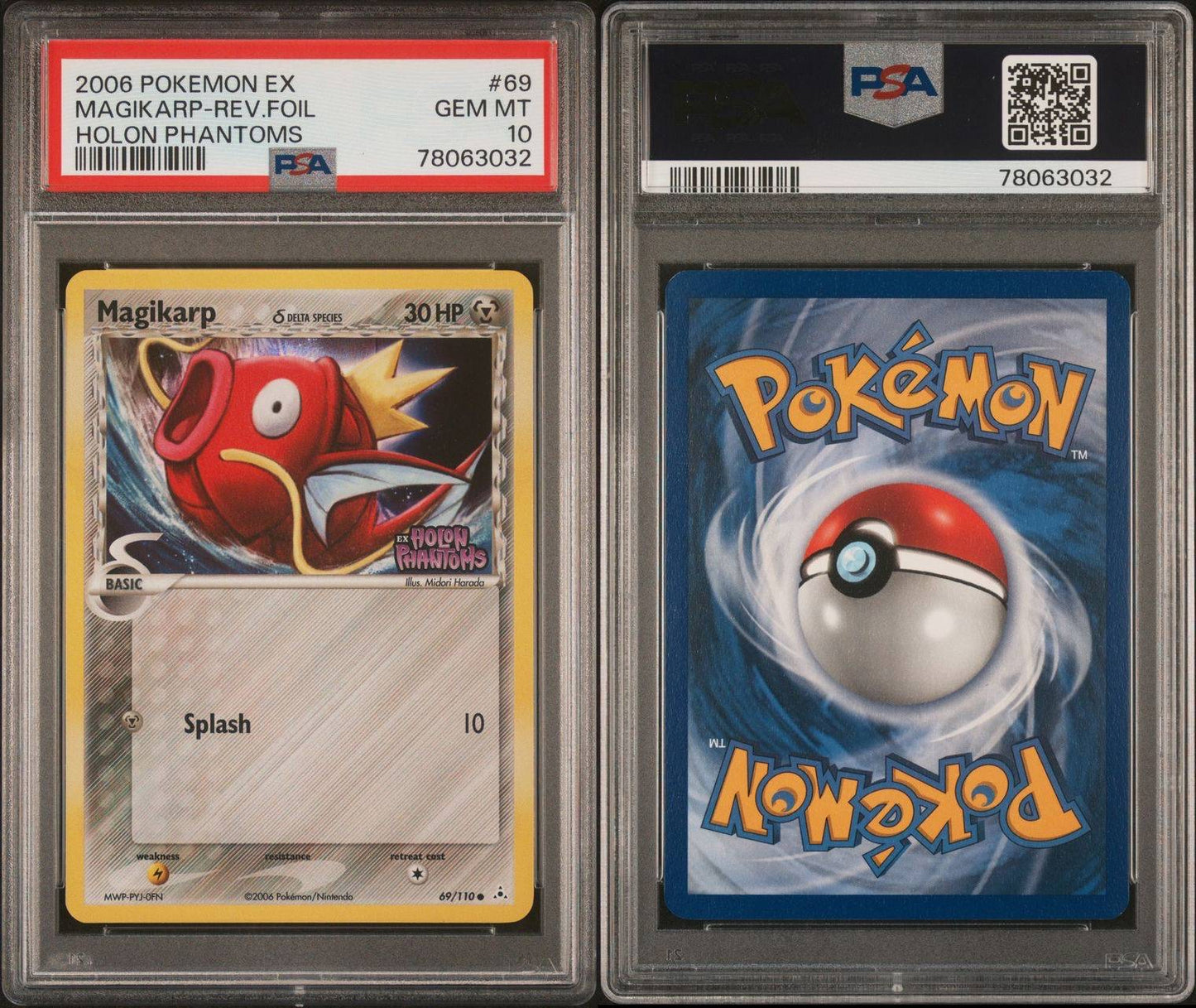 Magikarp 69/110 REVERSE HOLO - 2006 EX Holon Phantoms PSA 10 POP 21