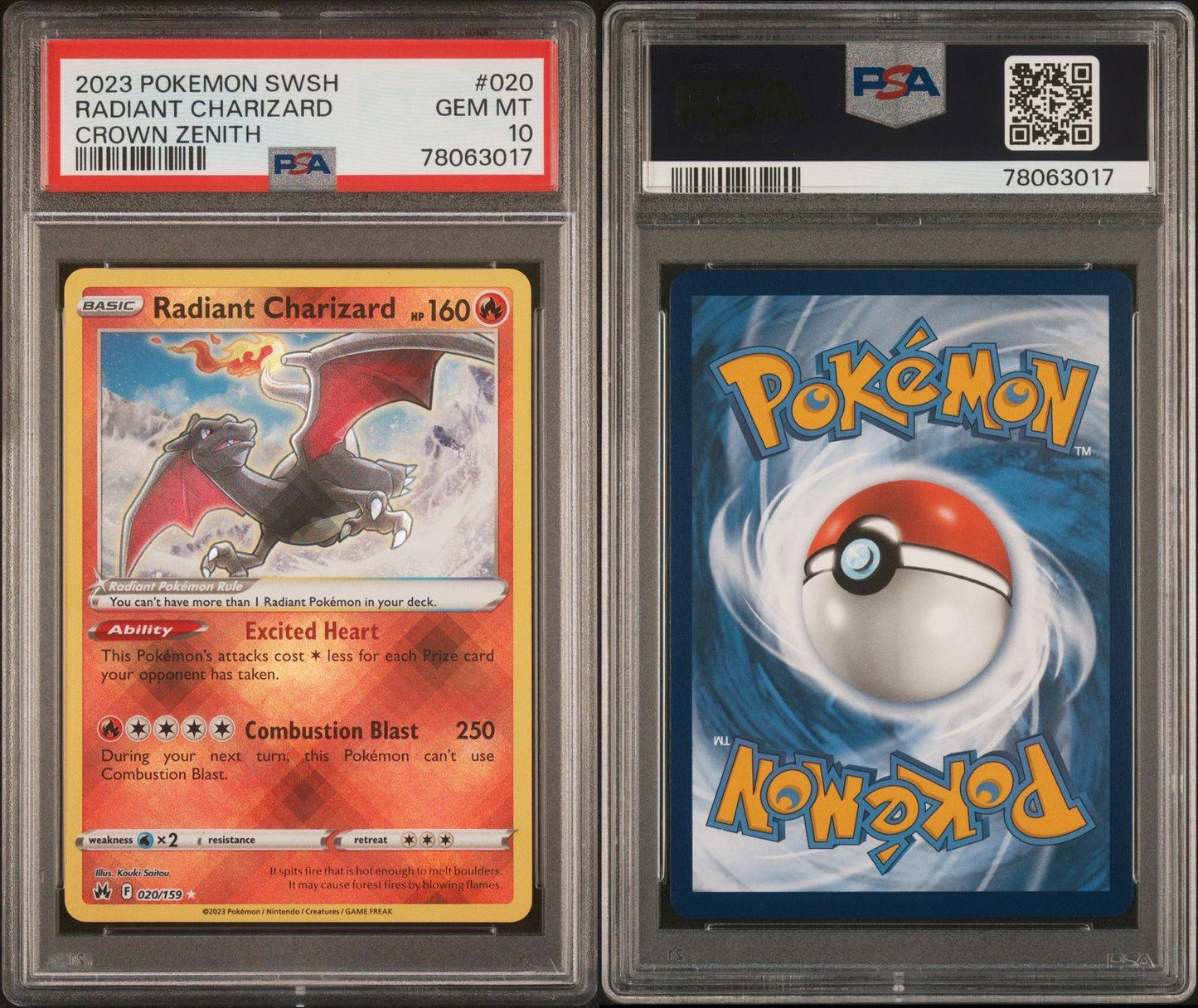 PSA 10 - Radiant Charizard 020/159 - Pokemon Sword & Shield Crown Zenith