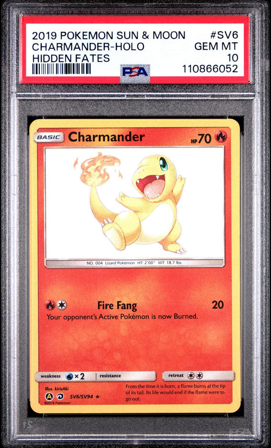 Charmander SV6/SV94 Hidden Fates Shiny Fault PSA 10