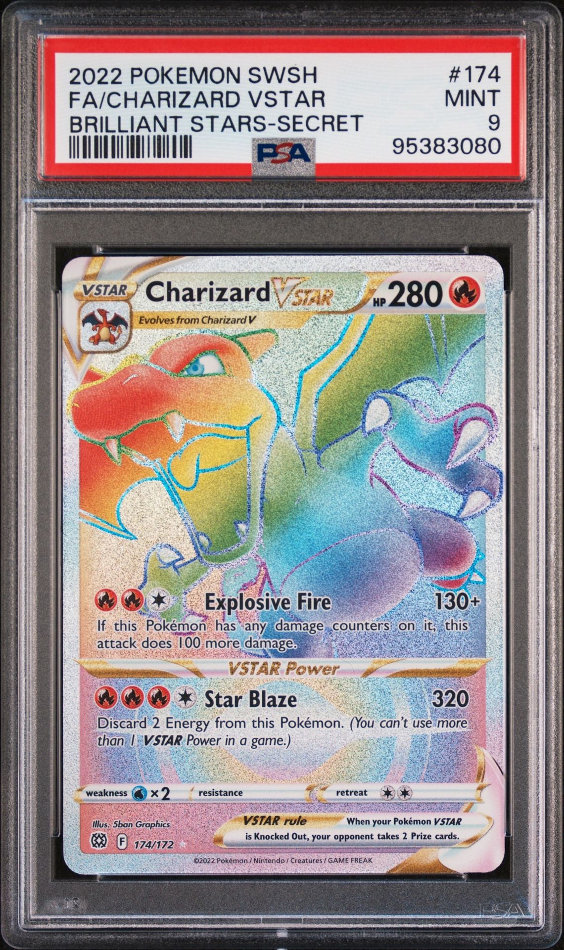 Charizard VSTAR 174/172 Rainbow Rare Brilliant Stars PSA 9