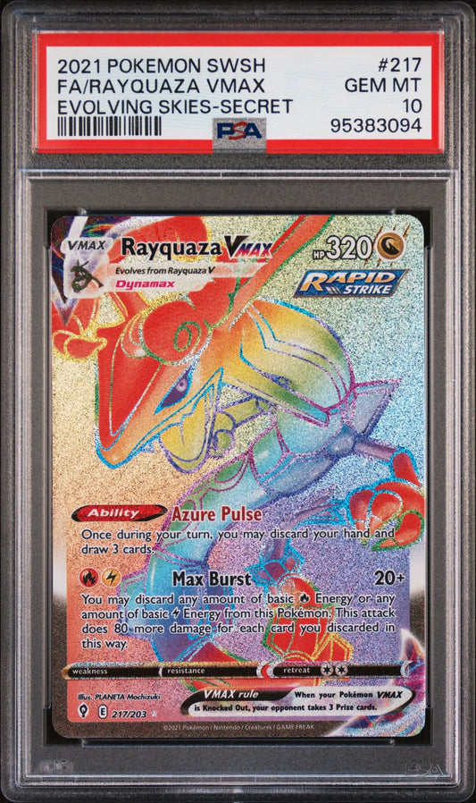 Rayquaza VMAX 217/203 Rainbow Rare Evolving Skies PSA 10