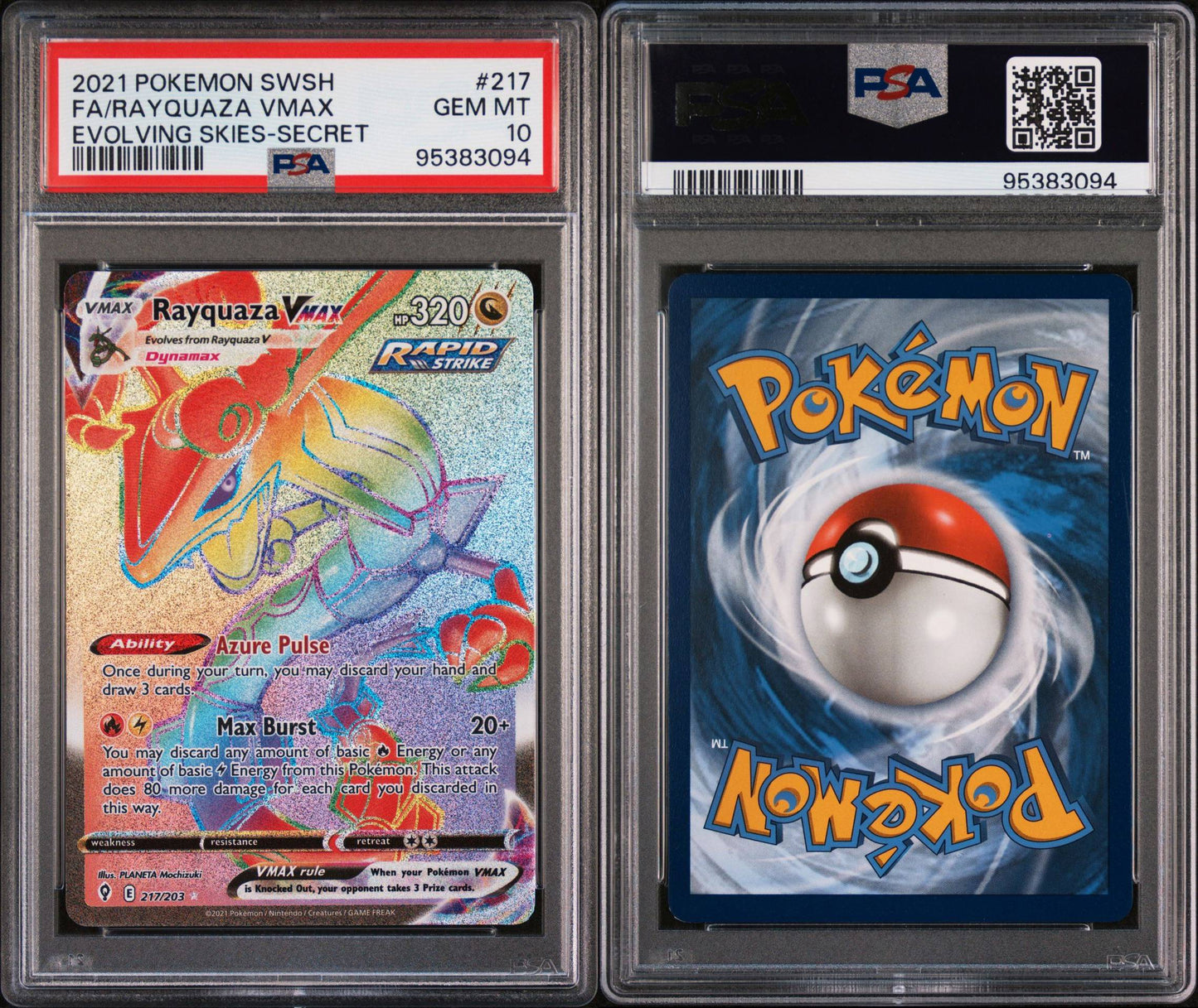 Rayquaza VMAX 217/203 Rainbow Rare Evolving Skies PSA 10