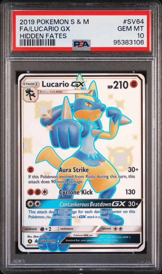 Lucario GX SV64/SV94 Hidden Fates Shiny Full Art PSA 10