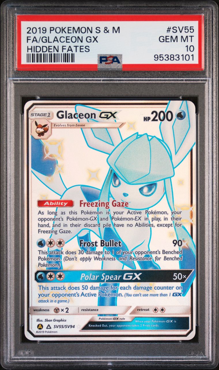 Glaceon GX SV55/SV94 Hidden Fates Shiny Full Art PSA 10