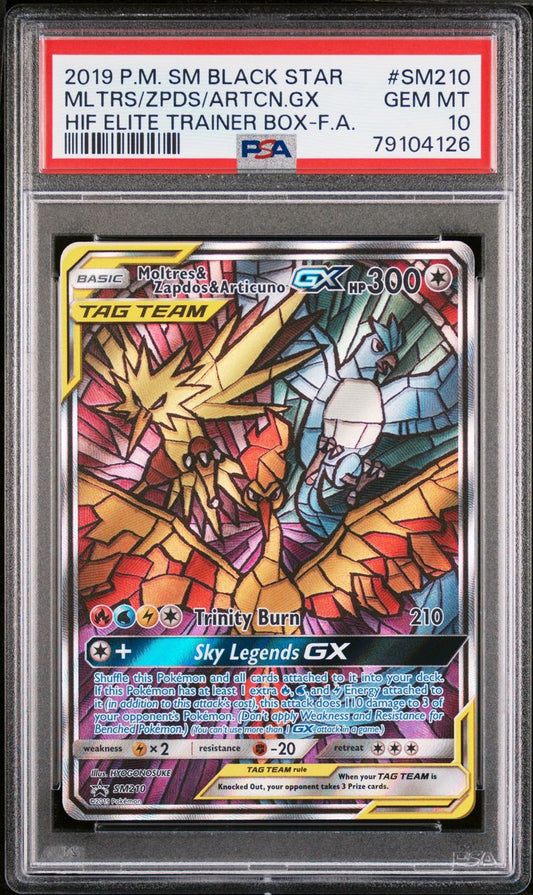 Moltres & Zapdos & Articuno GX SM210 Hidden Fates ETB Promo PSA Gem Mint 10