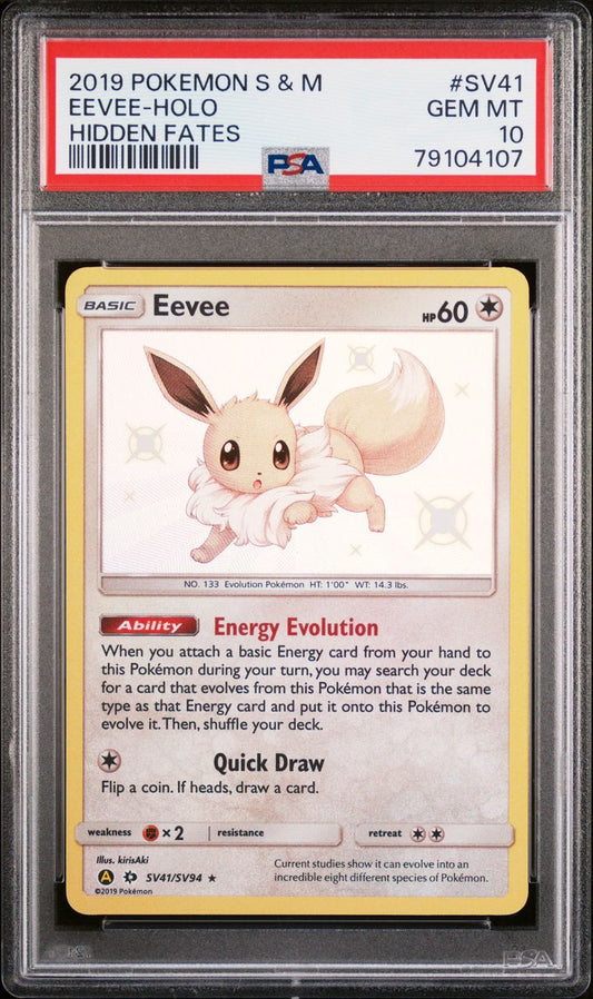 Eevee SV41/SV94 Hidden Fates Shiny Pokémon Card PSA Gem Mint 10