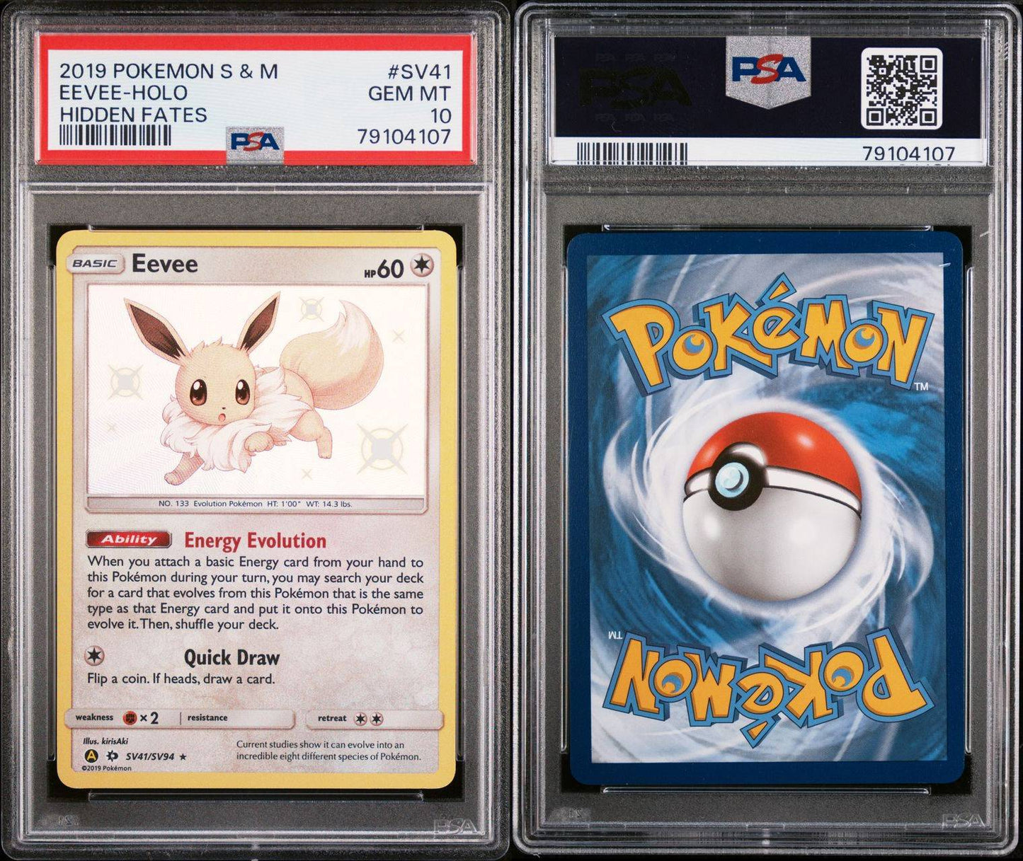 Eevee SV41/SV94 Hidden Fates Shiny Pokémon Card PSA Gem Mint 10