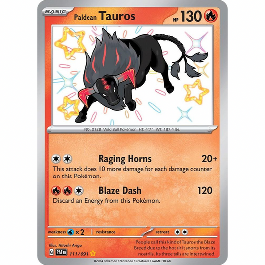 Paldean Tauros 111/091 Shiny Rare NM