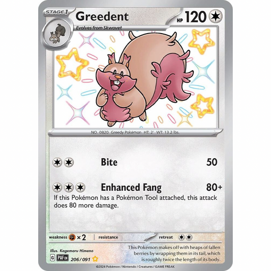 Greedent 206/091 Shiny Rare Paldean Fates NM