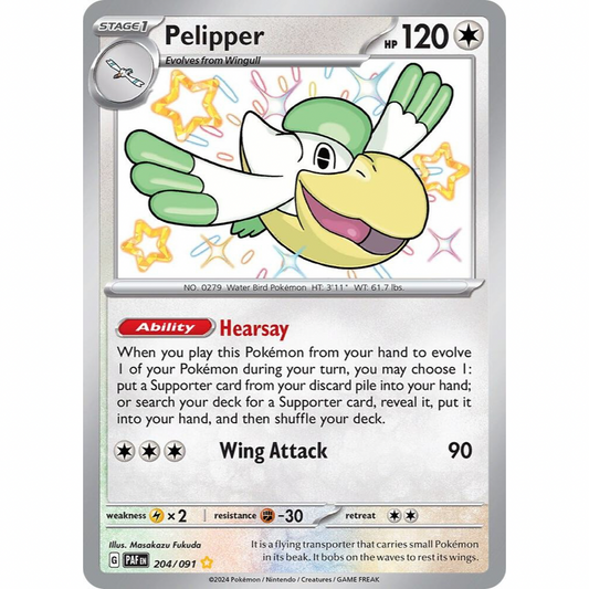Pelipper 204/091 Shiny Rare Paldean Fates NM