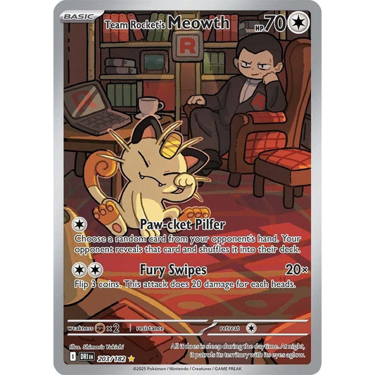 Team Rocket's Meowth 203/182 Destined Rivals Illustration Rare NM