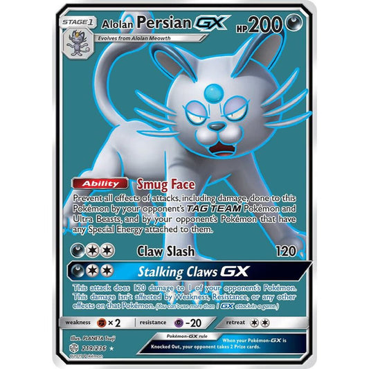 Alolan Persian GX 219/236 Full Art Cosmic Eclipse NM