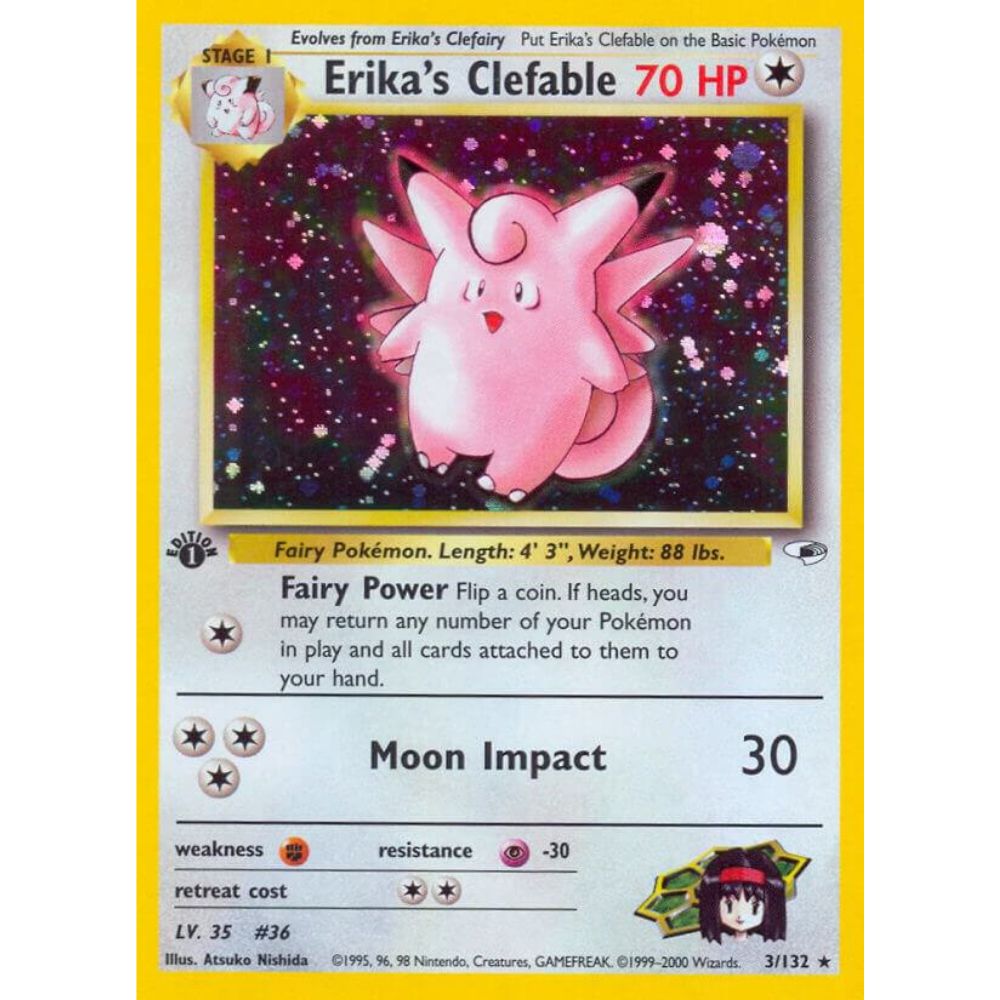 Erika's Clefable 3/132 1st Edition Holo Gym Heroes LP