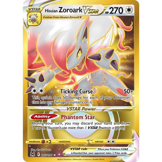 Hisuian Zoroark VSTAR 213/196 Gold Hyper Rare Lost Origin NM